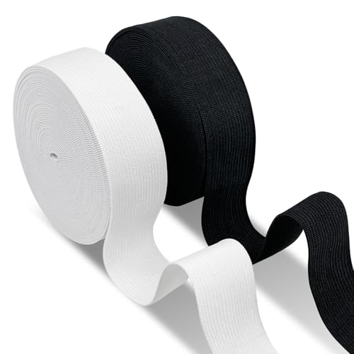 Dunkwckore Gummiband Breit Nähen Zwei Bände 30mm × 10m Schwarz Weiß, Gummibänder, Hosengummi, Elastic Band, Elastisches Band, Gummizug, Gummilitze, Einfassband zum Hosenbund, Bänder Gummiband Nähen von Dunkwckore