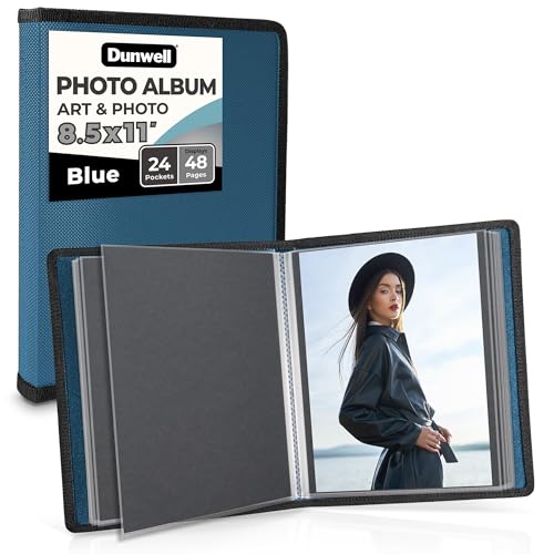 Dunwell Art Portfolio 8,5 x 11 Ordner (blau), schwarzes Montagepapier, Portfolio-Ordner für Kunstwerke, 8,5 x 11 Kunstordner, 24 Taschen, Display 48 Seiten, säurefreies Poly-Präsentationsbuch von Dunwell