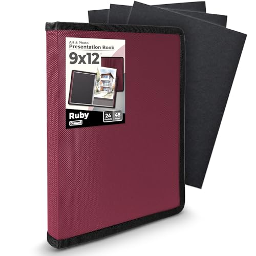 Dunwell Art Portfolio 9x12 Folder - (Ruby, 1 Pack), Portfolio Folder for Artwork, Presentation Book with 9 x 12" Sheet Protectors, 24 Pockets Display 48 Pages, Binder for Kids Art, Drawing Binder von Dunwell