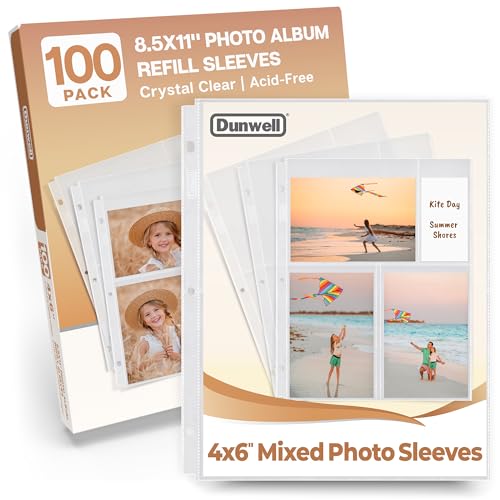 Dunwell Fotoalbum-Nachfüllseiten – (10 x 15 cm, horizontal, 100 Stück) für 400 Fotos, 3-Ringbuch-Fototaschen, jede Fotoseite hält vier 4 x 6 Bilder, Postkartenhüllen, Archiv-Fotohüllen 10 x 15 cm von Dunwell