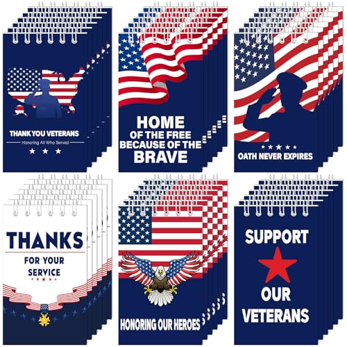 Dunzoom 36 Pack Veterans Day Spiral Mini Notebook with Patriotic Design Veteran Gifts Bulk Patriotic Mini Notepads Red White and Blue USA Pocket Memo Pads for US Army Military Men von Dunzoom