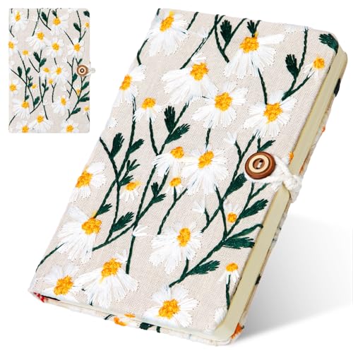 Dunzoom Daisy Journal Daisy Gifts for Women Embroidered Flower Journal Hardcover A6 Pocket Lined Spiral Notebook Blank for Women Gifts Office and School Supplies(White) von Dunzoom