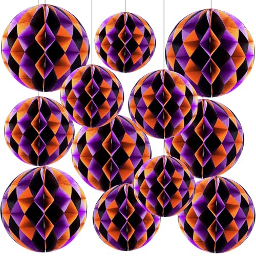 Dunzoom Halloween-Party-Dekorationsset, 15,2 cm, 20,3 cm, 25,4 cm, 30,5 cm, Geburtstags-Wabenbälle, Party-Dekorationen, lila, orange, schwarz, hängende runde Seidenpapier-Pompons für Halloween, Garten Dunzoom Halloween-Party-Dekorationsset, 15,2 cm, 20,3 cm, 25,4 cm, 30,5 cm, Geburtstags-Wabenbälle, Party-Dekorationen, lila, orange, schwarz, hängende runde Seidenpapier-Pompons für Halloween, Garten von Dunzoom