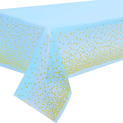 2 Stück Blau und Gold Party Tischdecke Einweg für Rechteck Tisch, Gold Dot Confetti Geburtstag Tischdecke, für Baby Shower, Jungen Geburtstag, Jahrestag, Single Party, Tea Party, Hochzeit137cm x 274cm von Duocute