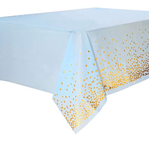 4 Stück Blau und Gold Party Tischdecke Einweg für Rechteck Tisch, Gold Dot Confetti Geburtstag Tischdecke, für Baby Shower, Jungen Geburtstag, Jahrestag, Single Party, Tea Party, Hochzeit137cm x 274cm von Duocute