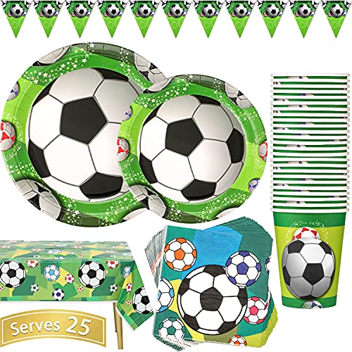 Duocute Fußball Party Supplies 102 Stück Geburtstag Partyteller Sport thema Kindergeburtstag Partygeschirr Enthält Pappteller, Pappbecher, Servietten, Tischdecke, Banner, für 25 Gäste Duocute Fußball Party Supplies 102 Stück Geburtstag Partyteller Sport thema Kindergeburtstag Partygeschirr Enthält Pappteller, Pappbecher, Servietten, Tischdecke, Banner, für 25 Gäste von Duocute