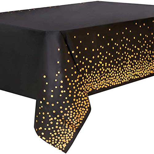 4 Stück Schwarz und Gold Party Tischdecke Einweg für Rechteck Tisch, Gold Dot Confetti Geburtstag Tischdecke für Geburtstag, Jahrestag, Braut Shower, Abschlussfeier, Cocktail Party, 137cm x 274cm von Duocute