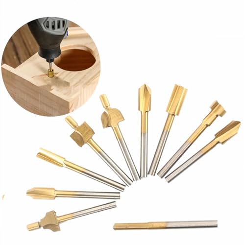 10 Stück HSS-Fräser mit 1/8-Zoll-Schaft, Dremel Dremel-Fräser-Bit-Set, Titanbeschichteter Kantenschneider, Holzbearbeitung, Fräsen, Gravieren, Schlitzen für Drehwerkzeuge von Duokon