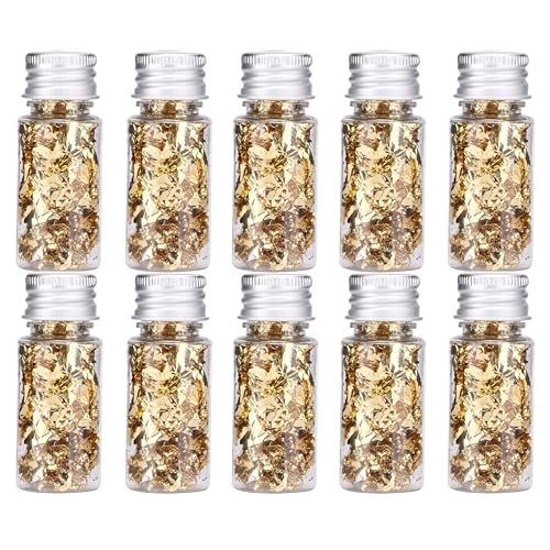 Goldfolie, 10 Flasche 50g Raffinierte Blattgoldblätter, Blattgold Multifunktions für Handwerk und Dekoration, Geschenkideen von Duokon