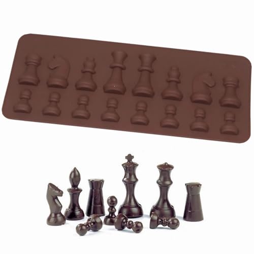1 Stück Silikon Schokoladenform, 3D International Schachfiguren Schokolade Süßigkeiten Form, Bienenwachs Kerze Seife Melt Epoxidharz Gießform, DIY Kuchen Cupcake Fondant Dekoration von Duokon