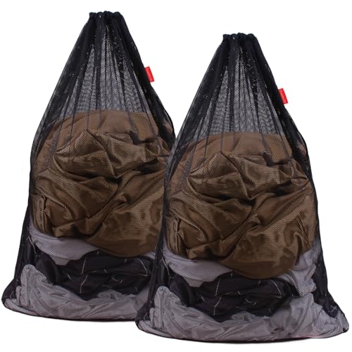 DuomiW Wäschesack aus Netzstoff, strapazierfähig, Kordelzug, für Fabriken, Uni, Wohnheim, Reisen und kleine Wohnungen, 61 x 91 cm, 2 Stück, schwarz von DuomiW