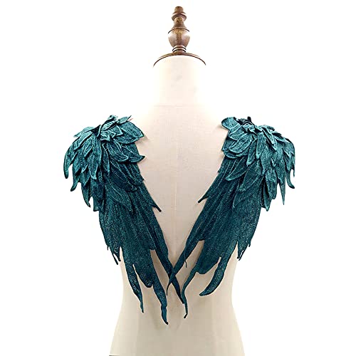 1 Paar 3D Stickerei Spitze Bestickte Flügel Applikation DIY Kleidung Zubehör Mehrfarbig Spitzenmotive Patches Polyester Nähen Handwerk Zubehör,Ideal für Hochzeit Braut Ballkleid,39x15cm,Dunkelgrün von Duories