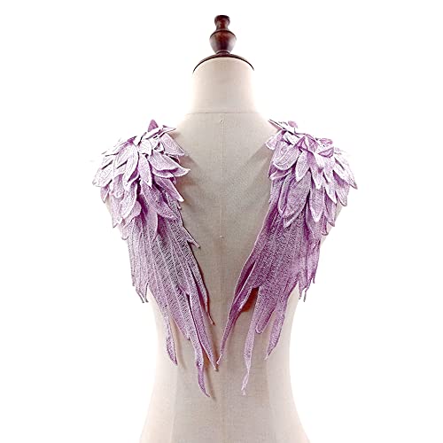 1 Paar 3D Stickerei Spitze Bestickte Flügel Applikation DIY Kleidung Zubehör Mehrfarbig Spitzenmotive Patches Polyester Nähen Handwerk Zubehör,Ideal für Hochzeit Braut Ballkleid,39x15cm,Hellviolett von Duories