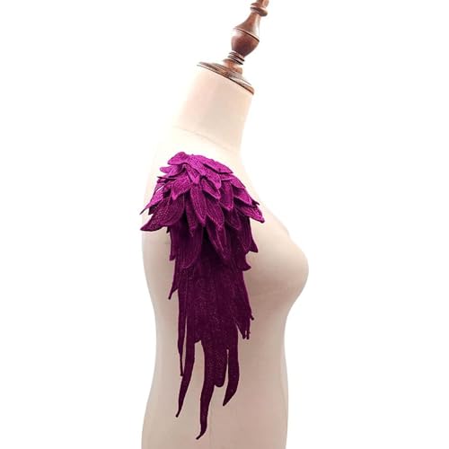 1 Paar 3D Stickerei Spitze Bestickte Flügel Applikation DIY Kleidung Zubehör Mehrfarbig Spitzenmotive Patches Polyester Nähen Handwerk Zubehör,Ideal für Hochzeit Braut Ballkleid,39x15cm,Dunkelviolett von Duories