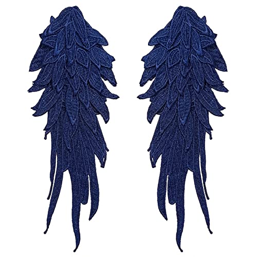 1 Paar 3D Stickerei Spitze Bestickte Flügel Applikation DIY Kleidung Zubehör Mehrfarbig Spitzenmotive Patches Polyester Nähen Handwerk Zubehör,Ideal für Hochzeit Braut Ballkleid,31x11cm,Dunkelblau von Duories