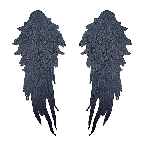 1 Paar 3D Stickerei Spitze Bestickte Flügel Applikation DIY Kleidung Zubehör Mehrfarbig Spitzenmotive Patches Polyester Nähen Handwerk Zubehör,Ideal für Hochzeit Braut Ballkleid,39x15cm,Schwarz von Duories