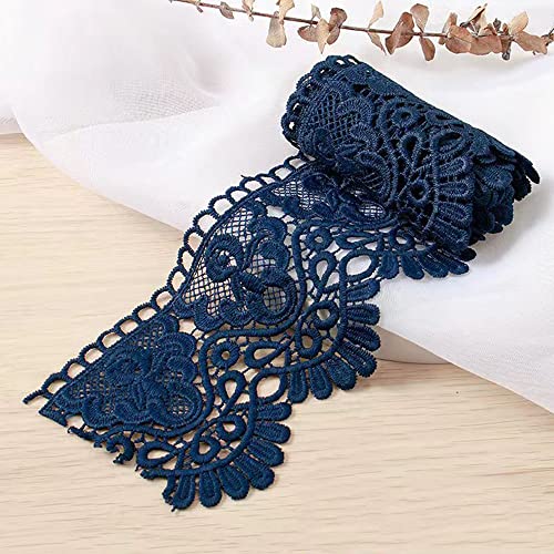 1 Yard 10cm Breite Milchseide Vintage Spitzenborte Spitzenband Spitzenbordüre Stickerei Dekoband Zierband Spitze Blumenband Borte für Nähen Handwerk Dessous Hochzeitskleid Hochzeit Haus Deko,Navyblau von Duories