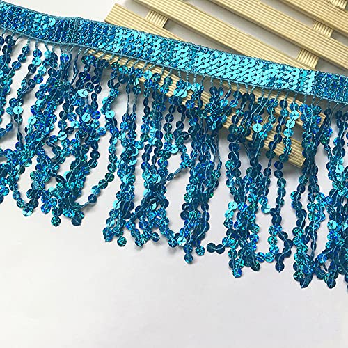 1 Yard 16cm Pailletten Fransen Quaste Fransenborte Fransenband Schnittfranse Dekoband Zierband Dekoborte Tanzfransen Nähzubehör für DIY Basteln Apparel Kleidung,Kostüme,Nähen,Dekoration,Blau von Duories