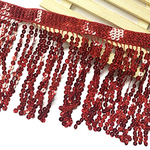 1 Yard 16cm Pailletten Fransen Quaste Fransenborte Fransenband Schnittfranse Dekoband Zierband Dekoborte Tanzfransen Nähzubehör für DIY Basteln Apparel Kleidung,Kostüme,Nähen,Dekoration,Rot von Duories