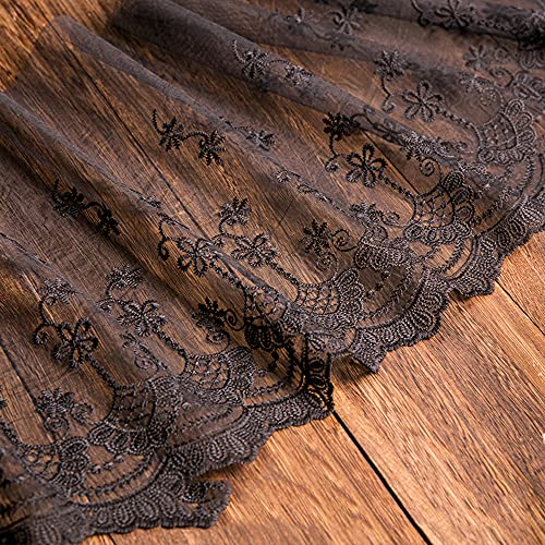 1 Yard Vintage Bestickter Spitzenbesatz Spitzenborte Dekoband Spitzenband Spitzenbordüre Zierband Spitzenstoff für Nähen Brautschleiern Petticoats Hochzeitskleid Hochzeit Deko 32cm Breite,C Schwarz von Duories