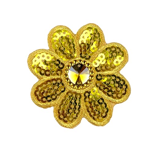 10 Stück 7.5cm Blumen Flicken zum Aufbügeln,Glitzer Pailletten Bestickte Aufnäher zum Aufnähen,Patch Sticker Aufbügelflicken Reparatur-Deko DIY-Zubehör für Kleid Jacken Jeans Kleidung Rucksäcke,Gold von Duories