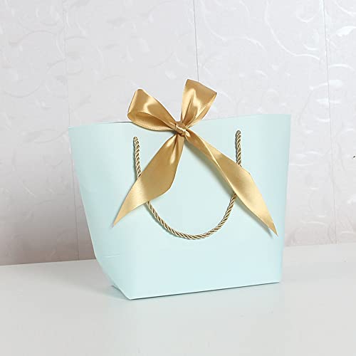 10 Stück Papiertüten Geschenktüte mit Schleifenbändern,21x14x16x7cm Geschenktaschen mit Griffen zum Verpacken von Geschenken für Geburtstag Hochzeit Feier Party Weihnachten Erntedankfest,Himmelblau von Duories
