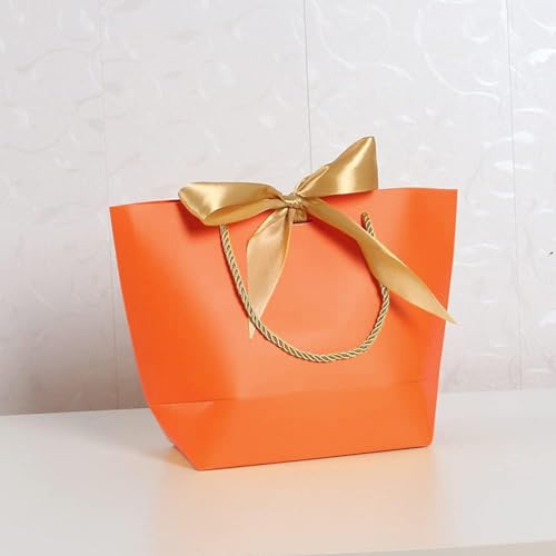 10 Stück Papiertüten Geschenktüte mit Schleifenbändern,21x14x16x7cm Geschenktaschen mit Griffen zum Verpacken von Geschenken für Geburtstag Hochzeit Feier Party Weihnachten Erntedankfest,Orange von Duories