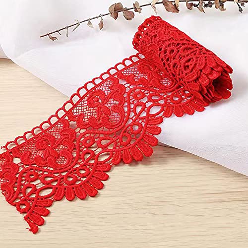 10 Yard 10cm Breite Milchseide Vintage Spitzenborte Spitzenband Spitzenbordüre Stickerei Dekoband Zierband Spitze Blumenband Borte für Nähen Handwerk Dessous Hochzeitskleid Hochzeit Haus Deko,Rot von Duories