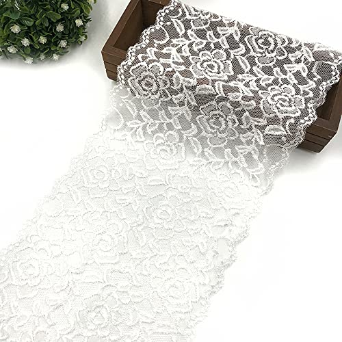 10 Yards 18cm Breite Bunte Elastizität Spitzenbordüre Spitzenband,Rose Blumen Muster Spitzenborte Dekoband Zierspitze Zierband Spitzenstoff zum Nähen DIY Basteln Kleidung Unterwäsche Deko,Creme von Duories