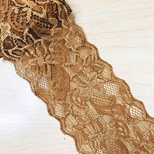 10 Yards Elastizität Spitzenbordüre Spitzenband,8cm Breite Bunte Spitzen-Blumen Borte Dekoband Zierspitze Zierband Spitzenstoff Spitzenborte für Nähen DIY Handwerk Kleidung Unterwäsche,Kaffee von Duories