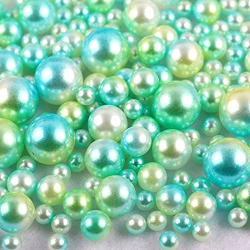 100 STK 10mm Runde Kunststoffperlen ohne bohrung, Bunte Bastelperlen Perlen,Perlen zum Basteln für DIY Schmuck Zubehör, Streudeko Deko Perlen für Hochzeit Taufe Party Vasenfüller Tischdeko,Blau Grün von Duories