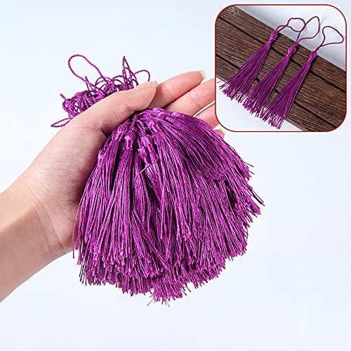 100 Stück Handgefertigte Seidige Mini Quasten,Bunte Quasten-Lesezeichen,Gerade Quasten Anhänger mit Seile Schlaufe für Schmuckherstellung DIY Handwerk Zubehör Taschen Lesezeichen Souvenirs,Lavendel von Duories