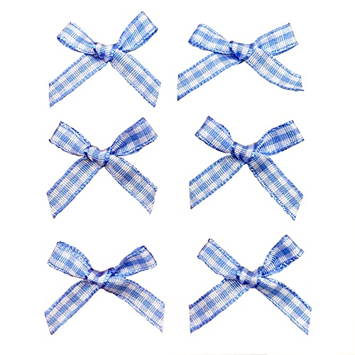 100 Stück Kleine Satinschleifen 3x3cm Kariert Karoband Bögen Deko Schleifen für DIY Nähen Hochzeit Party Geschenk Scrapbooking Taufe Kommunion Streudeko Haarschmuck Unterwäsche Verschönerung,Blau von Duories