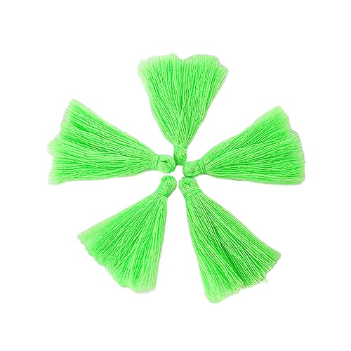 100 Stück Mini-Quasten, 3 cm Handgefertigt Baumwolle klein Quasten Anhänger, Bunte Bastelquasten Troddel für DIY Tasche Ohrring Schmuck Halskettenherstellung DIY Handwerk Zubehör,Leuchtendes Grün von Duories