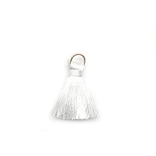 100 Stück Mini Quasten Anhänger,2cm Seidige Gerade Fransen Tassel Troddel Armband Schlüsselanhänger Basteln Quaste für Ohrringe Schmuckherstellung Taschen Lesezeichen DIY Handwerk Zubehör,Weiß von Duories