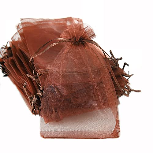 100 Stück Organza Säckchen Zum Befüllen,Organzabeutel Geschenkbeutel Kordelzug Säckchen Organzasäckchen für Festival Party Hochzeit Bonbonsbeutel,Schmuckbeutel Lavendel Geschenk Säckli,7x9cm Kaffee von Duories