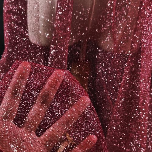 100cm x 150cm Soft Glitzer Tüllstoff Netzstoff zum Nähen, Bling Tüll Mash Stoffe Dekostoff für DIY Basteln Bekleidung Tüllrock Hochzeitskleid Schleier Vorhänge Tischdecken Hochzeit Party Deko,Weinrot von Duories