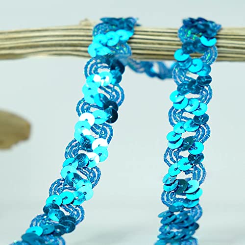 12 Meter 18mm Glitzer Pailletten Spitzenband Paillettenband Spitzenborte Geflochten Dekoband Zierband Borten Bänder Pailletten Bänder Trim Bortenband für DIY Nähen Kostüme Handwerk Verzierungen,Blau von Duories