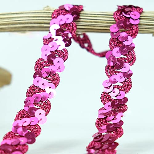 12 Meter 18mm Glitzer Pailletten Spitzenband Paillettenband Spitzenborte Geflochten Dekoband Zierband Borten Bänder Pailletten Bänder Trim Bortenband für DIY Nähen Kostüme Handwerk Verzierungen,Rose A von Duories