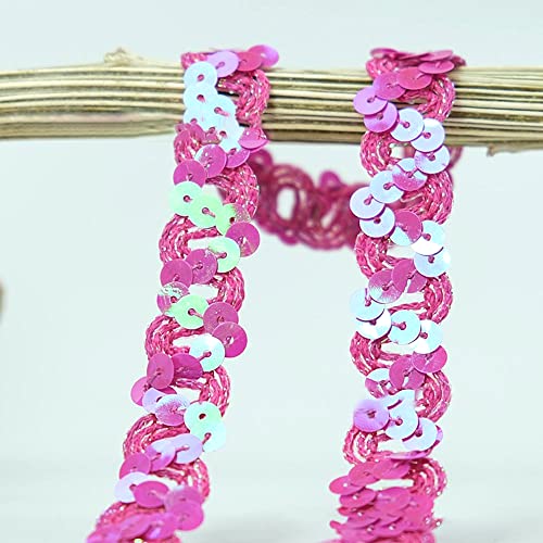 12 Meter 18mm Glitzer Pailletten Spitzenband Paillettenband Spitzenborte Geflochten Dekoband Zierband Borten Bänder Pailletten Bänder Trim Bortenband für DIY Nähen Kostüme Handwerk Verzierungen,Rose von Duories