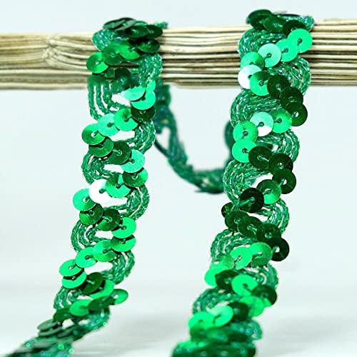 12 Meter 18mm Glitzer Pailletten Spitzenband Paillettenband Spitzenborte Geflochten Dekoband Zierband Borten Bänder Pailletten Bänder Trim Bortenband für DIY Nähen Kostüme Handwerk Verzierungen,Grün von Duories
