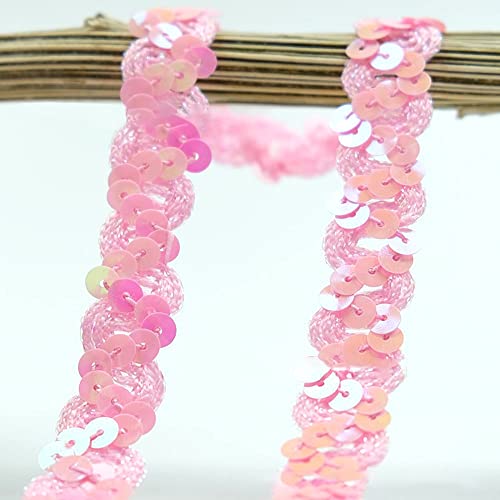 12 Meter 18mm Glitzer Pailletten Spitzenband Paillettenband Spitzenborte Geflochten Dekoband Zierband Borten Bänder Pailletten Bänder Trim Bortenband für DIY Nähen Kostüme Handwerk Verzierungen,Rosa von Duories