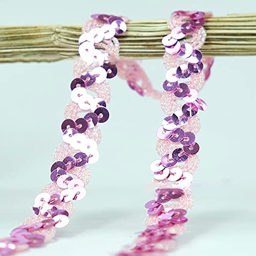 12 Meter 18mm Glitzer Pailletten Spitzenband Paillettenband Spitzenborte Geflochten Dekoband Zierband Borten Bänder Pailletten Bänder Trim Bortenband für DIY Nähen Kostüme Handwerk Deko,Pink Lila von Duories