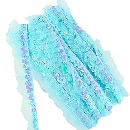 12Yards Vintage Glitzer Pailletten Organza Rüschen Borten Spitzenband Paillettenband Spitzenborte Dekoband Zierband Pailletten Bänder Plissiertborten für DIY Nähen Hochzeit Kostüme Deko,Himmelblau 12Yards Vintage Glitzer Pailletten Organza Rüschen Borten Spitzenband Paillettenband Spitzenborte Dekoband Zierband Pailletten Bänder Plissiertborten für DIY Nähen Hochzeit Kostüme Deko,Himmelblau von Duories