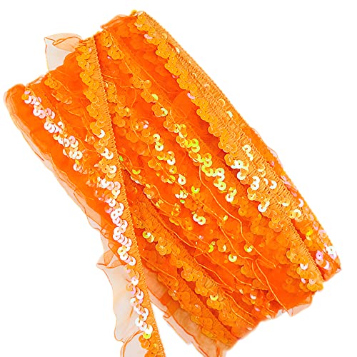 12Yards 25-30mm Vintage Glitzer Pailletten Organza Rüschen Borten Spitzenband Paillettenband Spitzenborte Dekoband Zierband Pailletten Bänder Plissiertborten für DIY Nähen Hochzeit Kostüme Deko,Orange von Duories