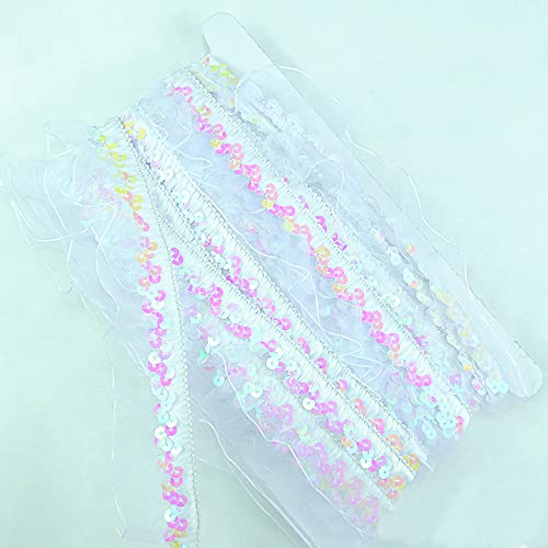 12Yards 25-30mm Vintage Glitzer Pailletten Organza Rüschen Borten Spitzenband Paillettenband Spitzenborte Dekoband Zierband Pailletten Bänder Plissiertborten für DIY Nähen Hochzeit Kostüme Deko,Weiss von Duories