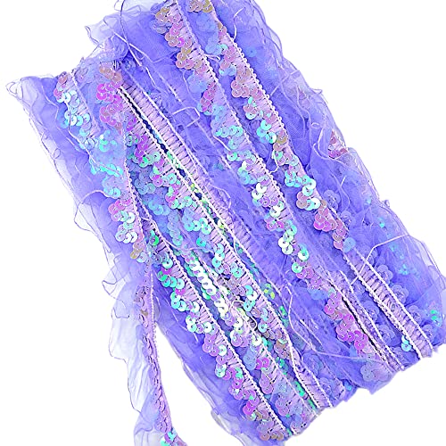 12Yards 25-30mm Vintage Glitzer Pailletten Organza Rüschen Borten Spitzenband Paillettenband Spitzenborte Dekoband Zierband Pailletten Bänder Plissiertborten für DIY Nähen Hochzeit Kostüme Deko,Lila von Duories