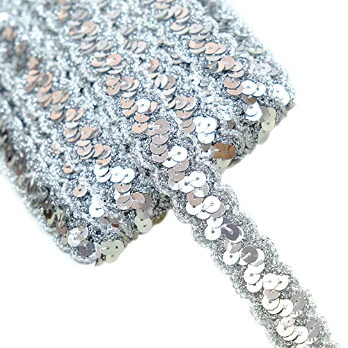 13 Meter 23mm Glitzer Pailletten Spitzenband Paillettenband Spitzenborte Geflochten Dekoband Zierband Borten Bänder Pailletten Bänder Trim Bortenband für DIY Nähen Kostüme Handwerk Verzierungen,Silber von Duories