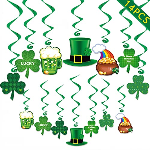 14 Stück Hängende Spiralen Girlande Grün Kleeblätter Folien Wirbel Deko Party Luftschlangen Deckenhänger Spiral Girlanden für St. Patrick's Day Irland Festival Karneval Maskerade Party Dekoration von Duories