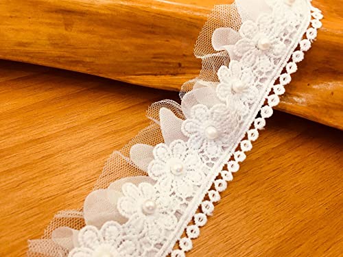 15 Yard 7cm Perle Spitzenband Tüll Häkelspitze Häkel-Borte Spitzenborte Spitzenbesatz Lace Spitze Trim Band Nähen Dekoband für DIY Basteln Nähen Kleidung Tischdeko Hochzeit Brautkleid Dekoration von Duories